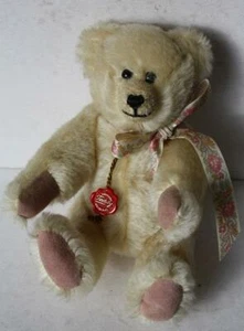 Hermann Teddy Bear Blonde Mohair Pink Paw Black Stitched Nose Fully Jointed Tag - Imagen 1 de 1