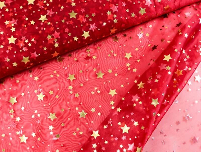 ORGANZA Stoff Weihnachten Goldene Sterne DUNKELROT EUR 7,98/m - Bild 1 von 2