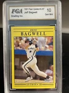 Jeff Bagwell Rookie RC 1991 Fleer Update FGA Gem Mint 10 Astros Salón de la fama U87 de colección - Imagen 1 de 2
