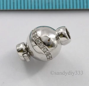 1x Rhodium STERLING SILVER CZ ROUND BEADING THREAD CONNECTOR CLASP 10mm #2865 - Picture 1 of 4