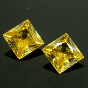 Amazing! Natural Ceylon Yellow Sapphire Certified 5x5 MM Princess Pair Gemstones - Picture 1 of 5