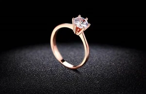 Quinnley Ring - 1K Brilliant White CZ Solitaire Engagment Ring - Rose Gold - Picture 1 of 20