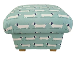 Storage Footstool Hound Dogs Duck Egg Fabric Pouffe Sausage Dog Green Ottoman - Picture 1 of 24