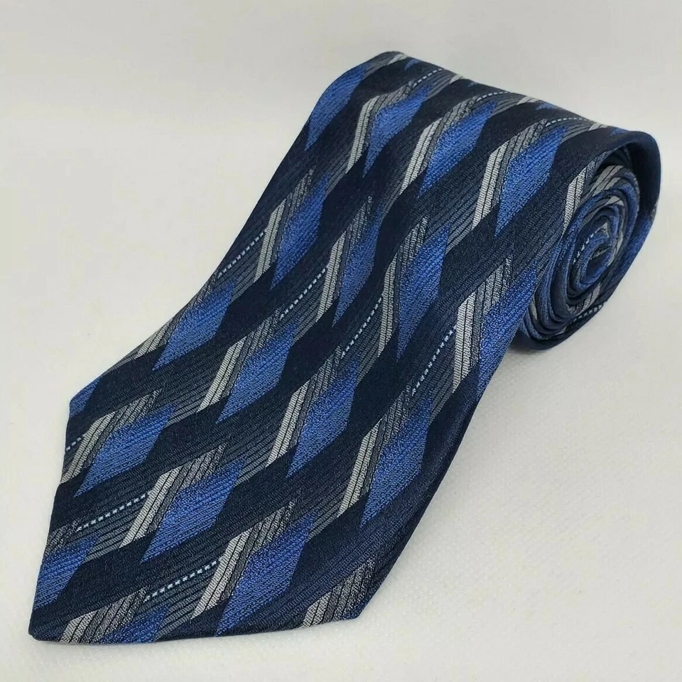 Corbata Haggar Clothing para hombre azul gris seda diamante geométrico 60"L x 4"W Foto 1 de 4