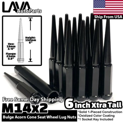 24x 6" Black 14x2 Spike Lug Nut Fit 04-2014 Ford F150 Expedition Navigator Lobo - Image 1 of 4