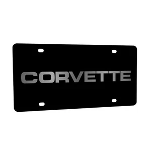 Placa de matrícula Lazer negra con licencia GM con logotipo de Corvette plateado para 1991-96 C4 - Imagen 1 de 1