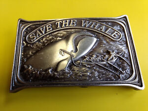 1976 Bergamot Brass Works "Save The Whale" Belt Buckle Fishermen Harpooning