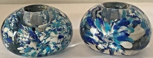 2 Millefiori Collection Kerzenständer blau weiß mundgeblasen Glas Briefbeschwerer - Bild 1 von 4
