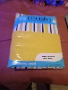 Nueva sábana King Gold original años 70 cama plana muselina rayas Montgomery Ward - Imagen 1 de 5