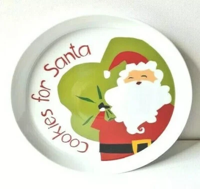 Crate Barrel Santa Cookies Christmas Platter Tray Serve  Serve XMAS Ceramic - Image 1 of 4