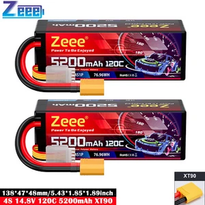 2x Zeee 4S Lipo Battery 14.8V 5200mAh 120C HardCase XT90 Plug for RC Car Truck - Picture 1 of 7