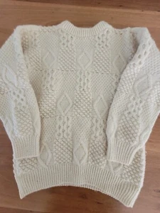 Unisex size S-M Cream 100% Wool Woolen Handmade Knitted Knit Jumper Pullover... - Picture 1 of 8