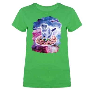 T-shirt grigia gatto che cavalca la pizza animali domestici scherzo divertente umoristica - Foto 1 di 19