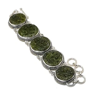 Wonderful Moldavite Gemstone Handmade 925 Sterling Silver Jewelry Bracelet - Picture 1 of 6