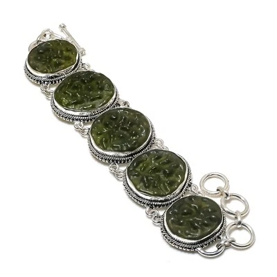 Чудесный браслет из стерлингового серебра 925 пробы с драгоценными камнями молдавит ручной работы - Изображение 1 из 4