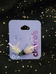 Claire’s Boba tea pink silver dangle earrings NWT - Picture 1 of 2