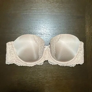 Victoria Secret Strapless Bra 32C Underwire Satin Padded Cup Lace Trim - Picture 1 of 15