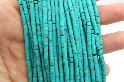 10 hebras 3,7 mm tubo afgano turquesa piedras preciosas semillas cuentas Heishi corte a mano Foto 1 de 4