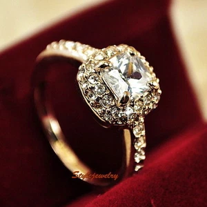 Rose Gold Plated Princess Cut Engagement Ring Made With Swarovski Crystal R185 - Picture 1 of 8