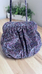 VTG Velvet Paisley Clutch Handbag Puffy Purse Satin Lined Boho Bridgerton Grunge - Picture 1 of 19