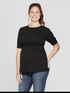 Maternity Babydoll Nursing Top - Isabel Maternity, Black, Size Small - Picture 1 of 9