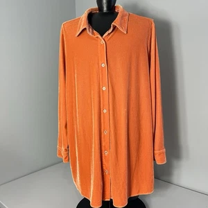 SOFT ENVIRONMENT Samt Boyfriend Tunika Shirt Top Gr. 1X Orange Stretch Knopf - Bild 1 von 10