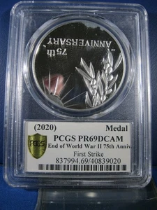 2020 P End of World War 2 Proof - Silver Medal PCGS PR69 FS with COA and OGP - Picture 1 of 4