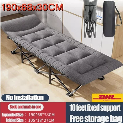 190 cm Camp Bed Camping Bed Bed Lounger Guest Bed Folding Bed Folding Bed with Mattress - Image 1 of 4
