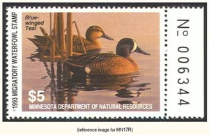 HALFPRICEDUCK Minnesota Duck Stamp 1993 $5.00 w/rt # tab - Picture 1 of 1