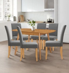 Dining Table Set, Butterfly Extending Table & 6 Grey Fabric Chairs - Picture 1 of 8