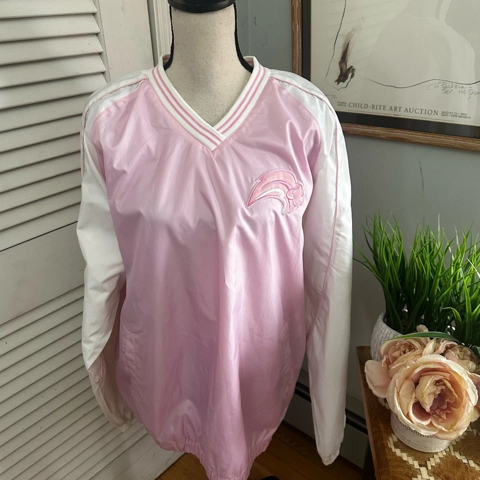 BUFFALO SABRES Mujer Grande Rosa Cortavientos Cuello en V Pullover NHL Hockey Exterior Foto 1 de 4