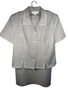 VTG Sag Harbor Jacket Top Skirt Set Embroidered TAN 2 Piece Women TALLA Sz 14 C2 - Picture 1 of 22