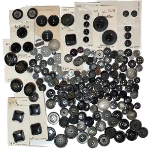 SHADES of BLACK/GRAY Sewing Buttons Lot 150+ Junk Journals Crafts DIY - Picture 1 of 7