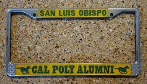 Vtg Metal Cal Poly SLO Mustangs San Luis Obispo CA Alumni License Plate Frame - Picture 1 of 9