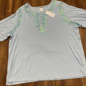 NWT Vintage Fashion Bug Women's Blue Sequin Blouse Size 26/28W Long Sleeve - Picture 1 of 7