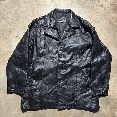 Vintage 2000s Haband Executive Division Black Leather Coat Y2k - Image 1 of 3