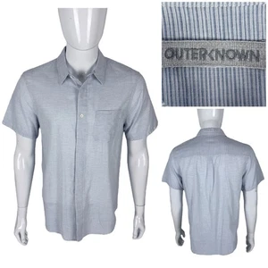 Outerknown Mens Medium Shirt Short Sleeve Button Up Blue Cotton Linen Blend EUC - Picture 1 of 10