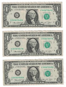 ** 1974 $1 ONE DOLLAR GREEN SEAL CONSECUTIVE SERIAL NUMBER FR.1908-G LOT OF 3 ** - Picture 1 of 2