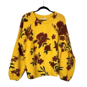 Kimchi Blue Floral Balloon Sleeve Sweater Womens Small Yellow Red - Picture 1 of 7