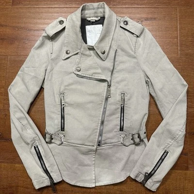 复古 Diesel 自行车夹克女式 XS 灰色摩托车束缚拉链 Snap 摩托车 Alt — 第 1/4 张图片