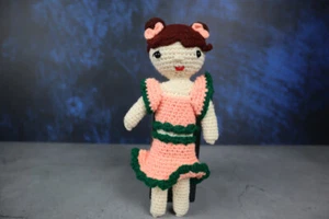 Sutra Crochet Girl Doll โ Peach Dress & Green Trim | Soft Toy Gift for Kids - Picture 1 of 7