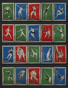 Bonito Juego Completo de 20 Etiquetas Hema Sports Series Holandesas Vintage Caja de Contraseñas - Imagen 1 de 2