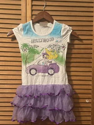 Beautees Girls White & Purple Hollywood Girl Dog Travel Tutu Tee Dress; Size 5 - Image 1 of 4