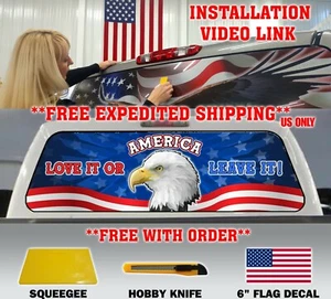 AMERICAN FLAG EAGLE AMERICA PICK-UP TRUCK REAR WINDOW DECAL PERFORATED VINYL USA - Picture 1 of 6