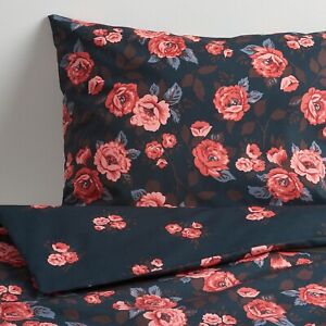 Ikea BACKVICKER King size Duvet Cover & 2 Pillowcases - Dark blue/flower