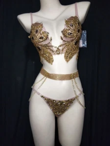 Grecian Festival Bling Outfit Floral Crystal Rhinestone Bikini Set Bra & Panty - Bild 1 von 15