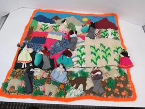 Peruvian Folk Art Harvest Arpillera 3-D Quilt Tapestry Applique Artist Signed - Picture 1 of 20