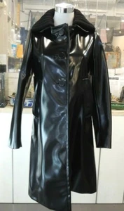 PRADA RUNWAY Black Glossy PU Knit Wool Collar Single Breasted Coat Sz IT38/US4 - Picture 1 of 10