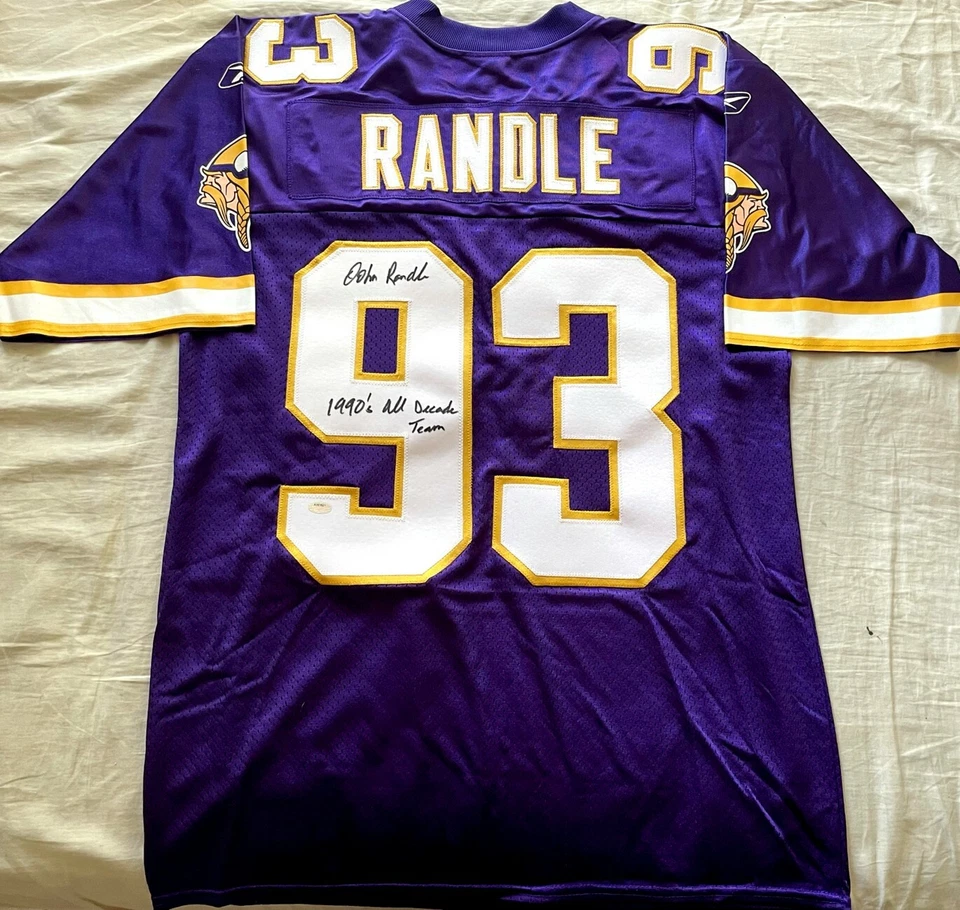 Camiseta Reebok de los Vikings autografiada firmada por John Randle (inscrita en el equipo de toda la década) Foto 1 de 2