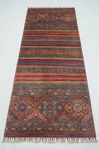 3 x 7 Fuß Rot Khorjin Afghan Handgeknüpft Stammes Läufer Teppich - Bild 1 von 16